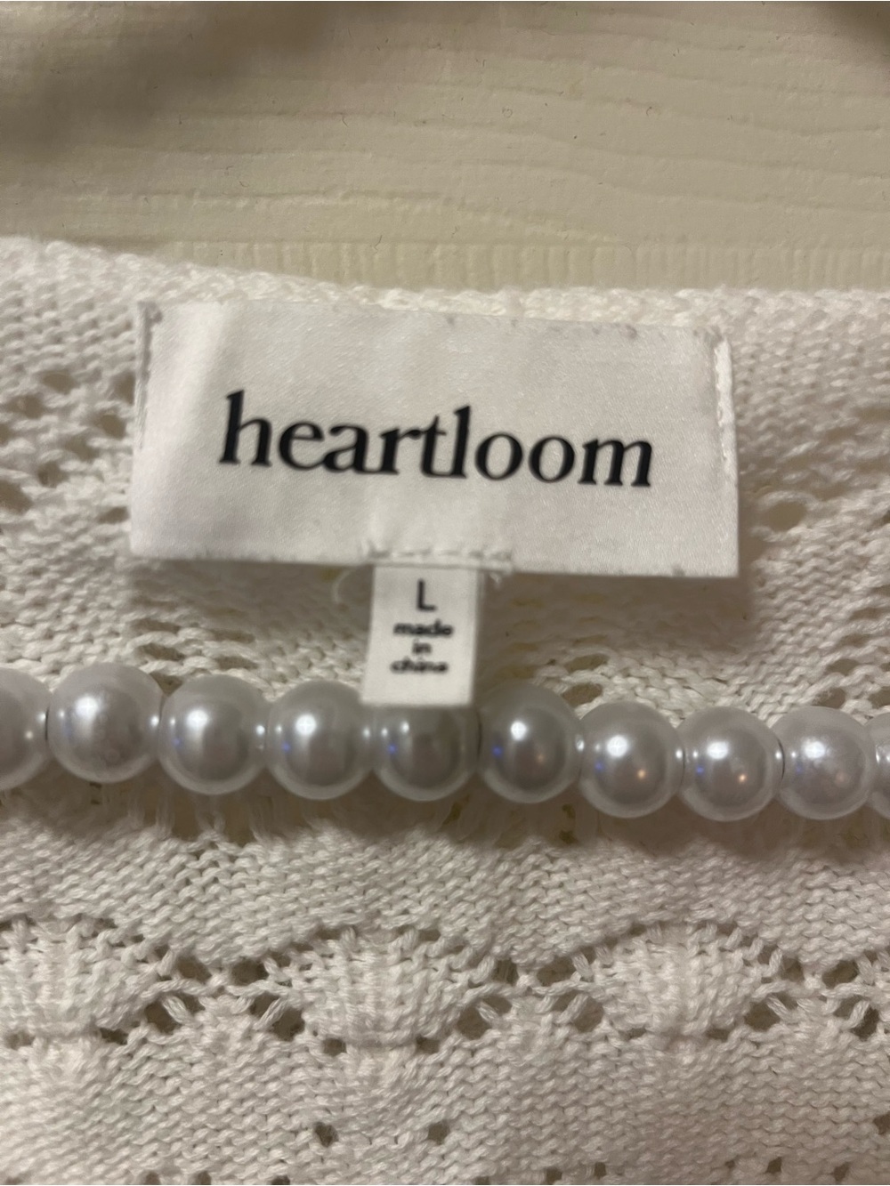 Heartloom Women's White Open-Knit V-Neck Hoodie Sweater w/Kangaroo pocket SZ LG - Picture 7 of 9